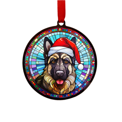 German Shepherd in Santa Hat Suncatcher Decoration